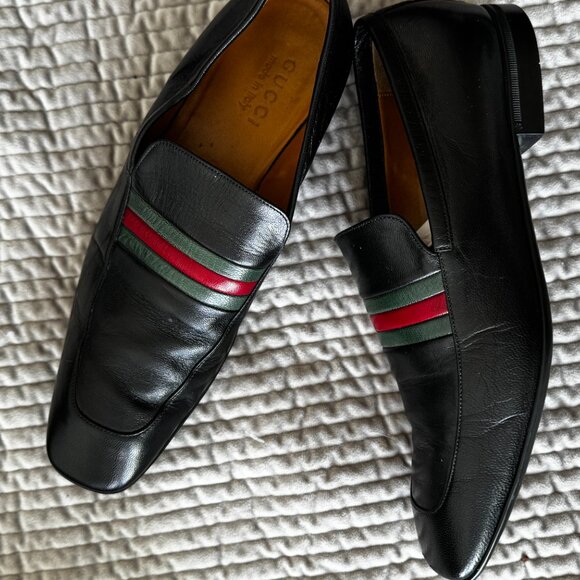 Authentic Gucci Green & Red Web Loafers Size 8.5 Iconic Designer Shoes main image 7